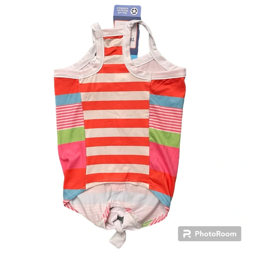 NWT Top Paw Orange Blue Green Stripe Dog Puppy Tank Top Summer Shirt - Small